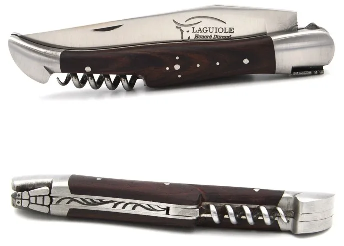 Couteau de Laguiole avec tire-bouchon, gravé Honoré Durand, manche en bois de violette