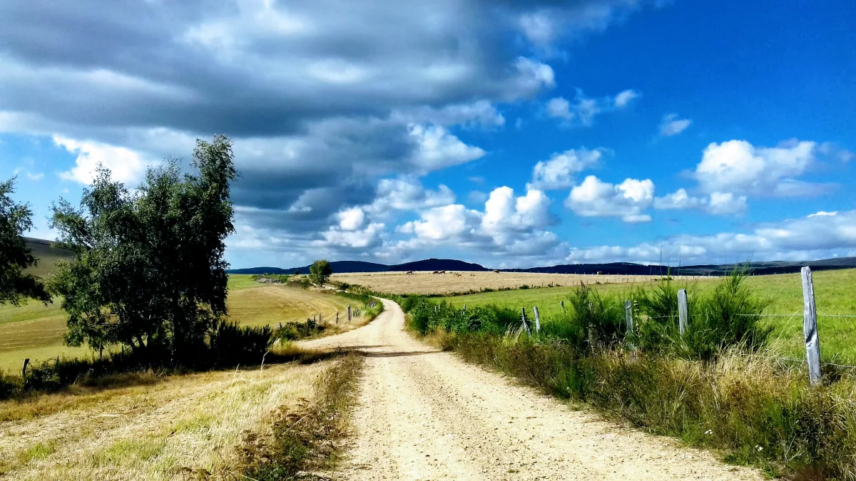 Chemin de campagne typique du nord Aveyron, à l'image des chemins creux traversés par le circuit des Ardoisières d'Anglars