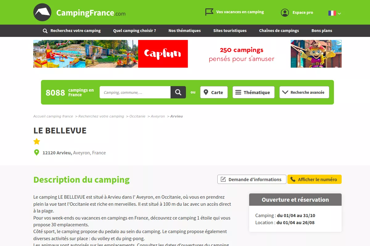 Aperçu du site de CAMPING BELLEVUE